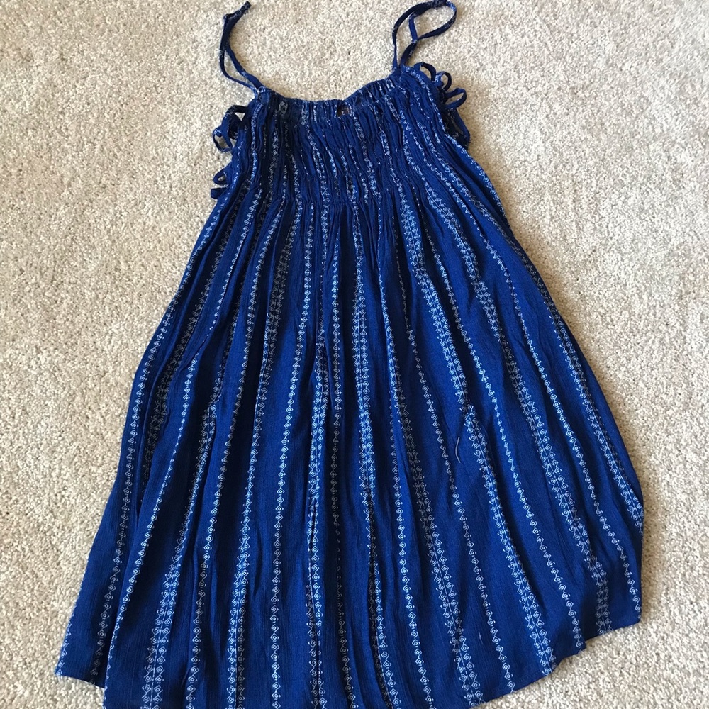 Blue and White Flowy Dress with Laced Up Sides